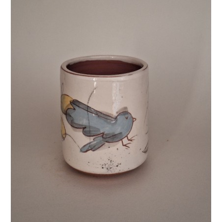 Tasse à café oiseau bleu fleurs roses