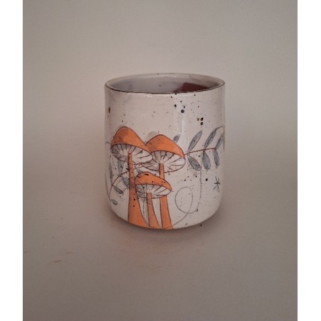 Mug oiseau or rose champignons