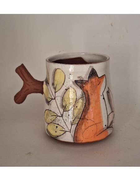 Mug anse renard fleur rose