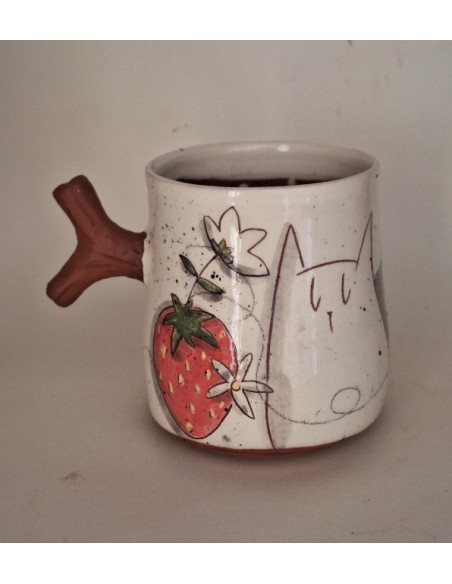 Mug anse chat fraise