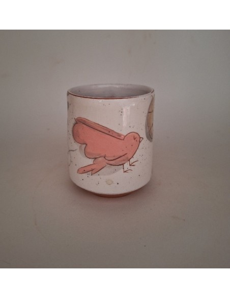 Tasse à café oiseau rose feuille de chêne