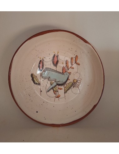 Assiette creuse oiseau bleu fleurs roses