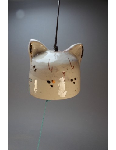 Cloche à vent chat feuille de chêne, dorée à l'or fin